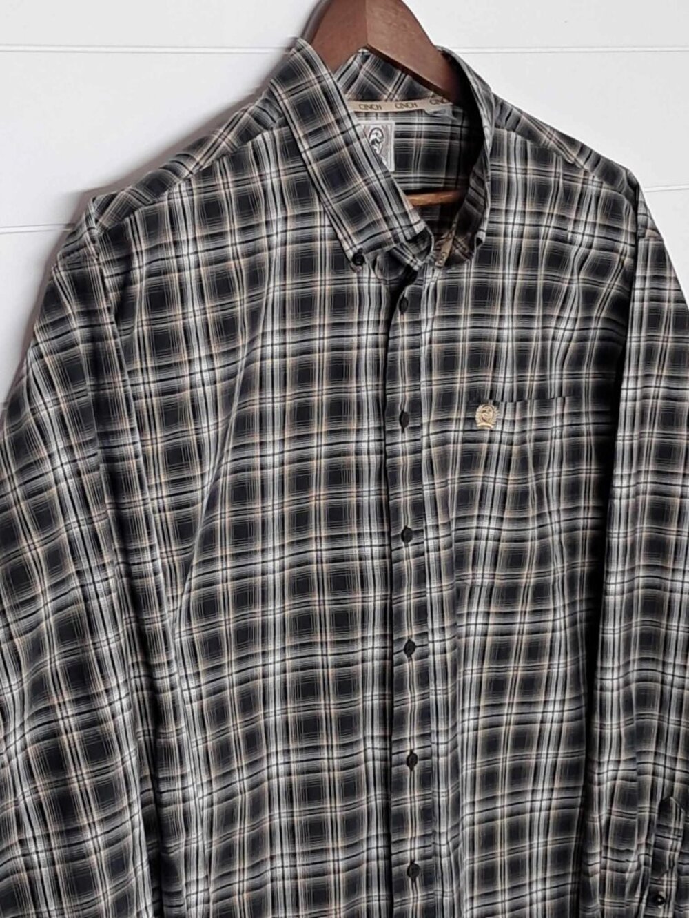 Cinch Men's 2XL Shirt Western Button Down Long Sleeve Black Plaid 100% Cotton